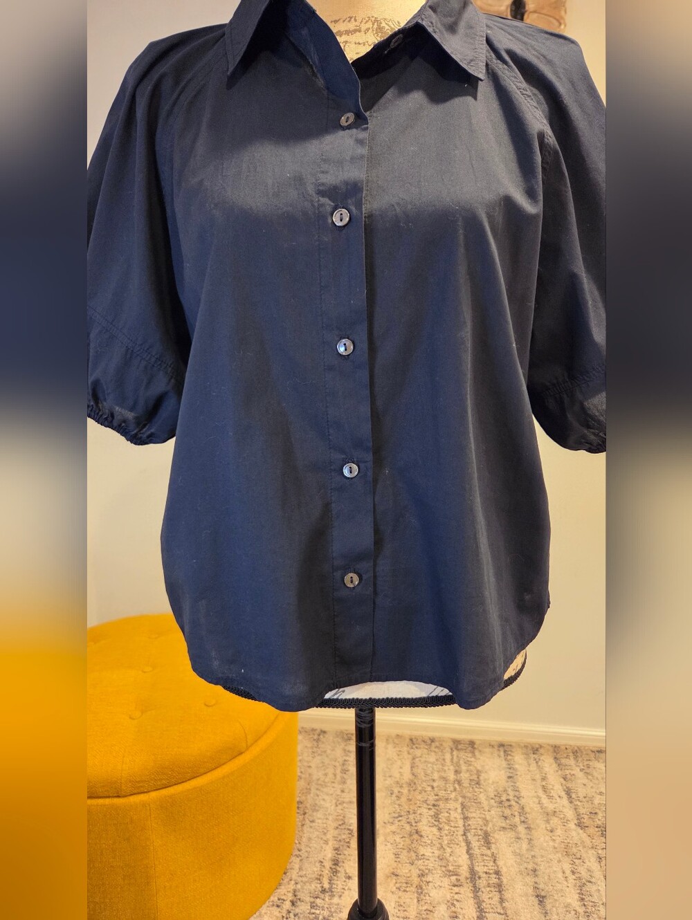 Velvet Graham And Spencer Women's Navy Puff-Sleeve Button-Up Shirt,  Size ?S - Picture 4 of 16
